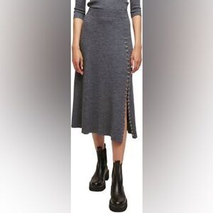 Maje Jupiter Ribbed Midi Skirt